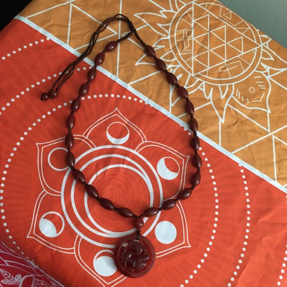 Carved Dragon Asian Natural Carnelian Necklace - Picture 8 of 12